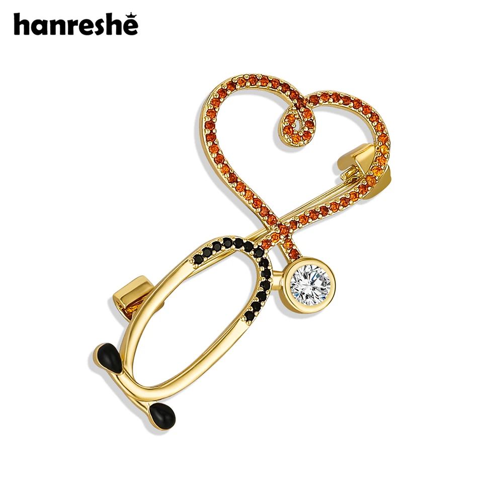 

Hanreshe Luxury Stethoscope Pin Copper Metal with Rhinestones Medical Jewelry Brooch Backpack Lapel Badge for Doctor Nurse