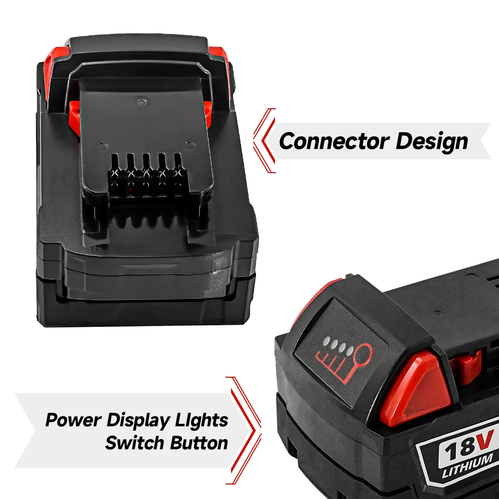 Dobíjecí lithiová baterie 18V 5000mAh s indikátorem kapacity pro Milwaukee M18 aku-pack, elektrický utahovák, vrtačku, sady elektrického nářadí - náhled 6