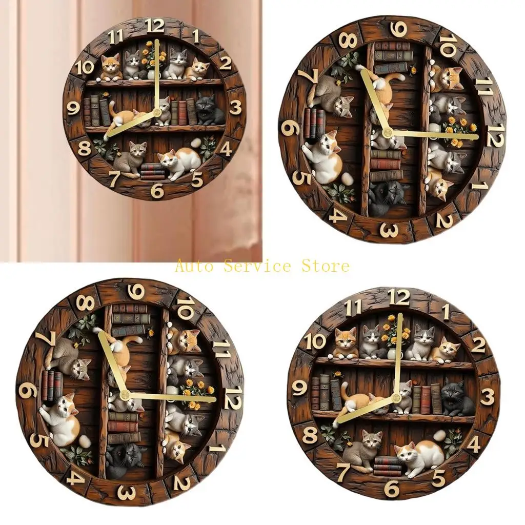 462A Decorative Feline Inspired Wall Mounted Clock with Retro Look & Quiet Movement Precise Timekeeping Clock for Study