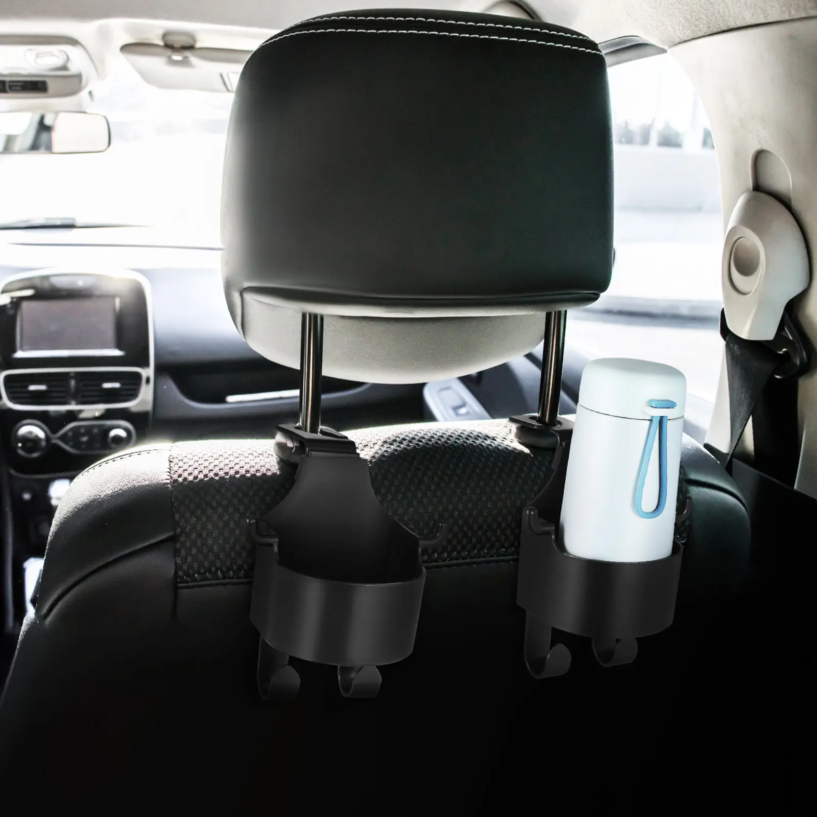 2Pcs Car Back Seat Cup Holder Headrest Mount Drink Holder for Water Bottle Phone Keys Organizer Sleek Space Saving Sturdy