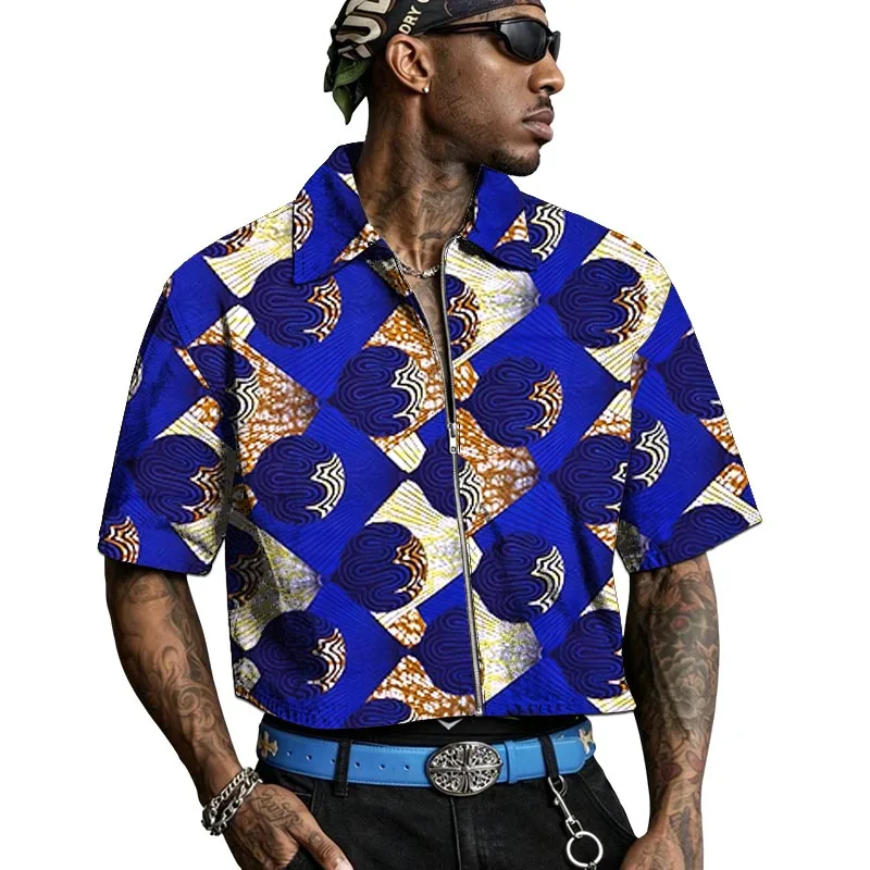 Summer Men's Shirts Guaranteed African Print Couture Half Sleeve Lapel Tops Designer Artisanal Party Wear
