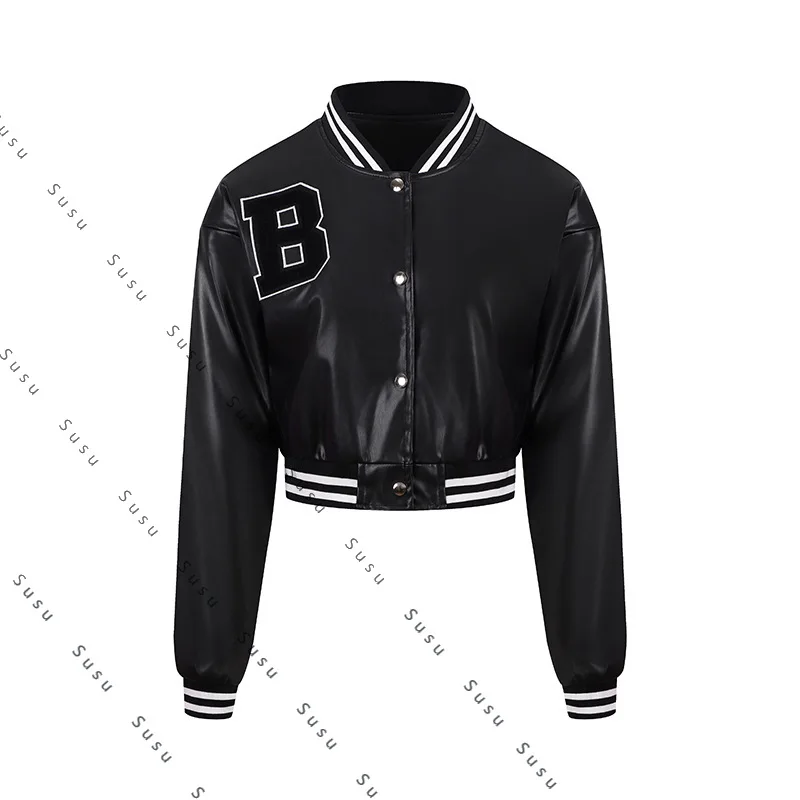 

2025 new women's leather jacket casual thin spring and autumn coat women's trend locomotive clothing baseball clothing PU leathe