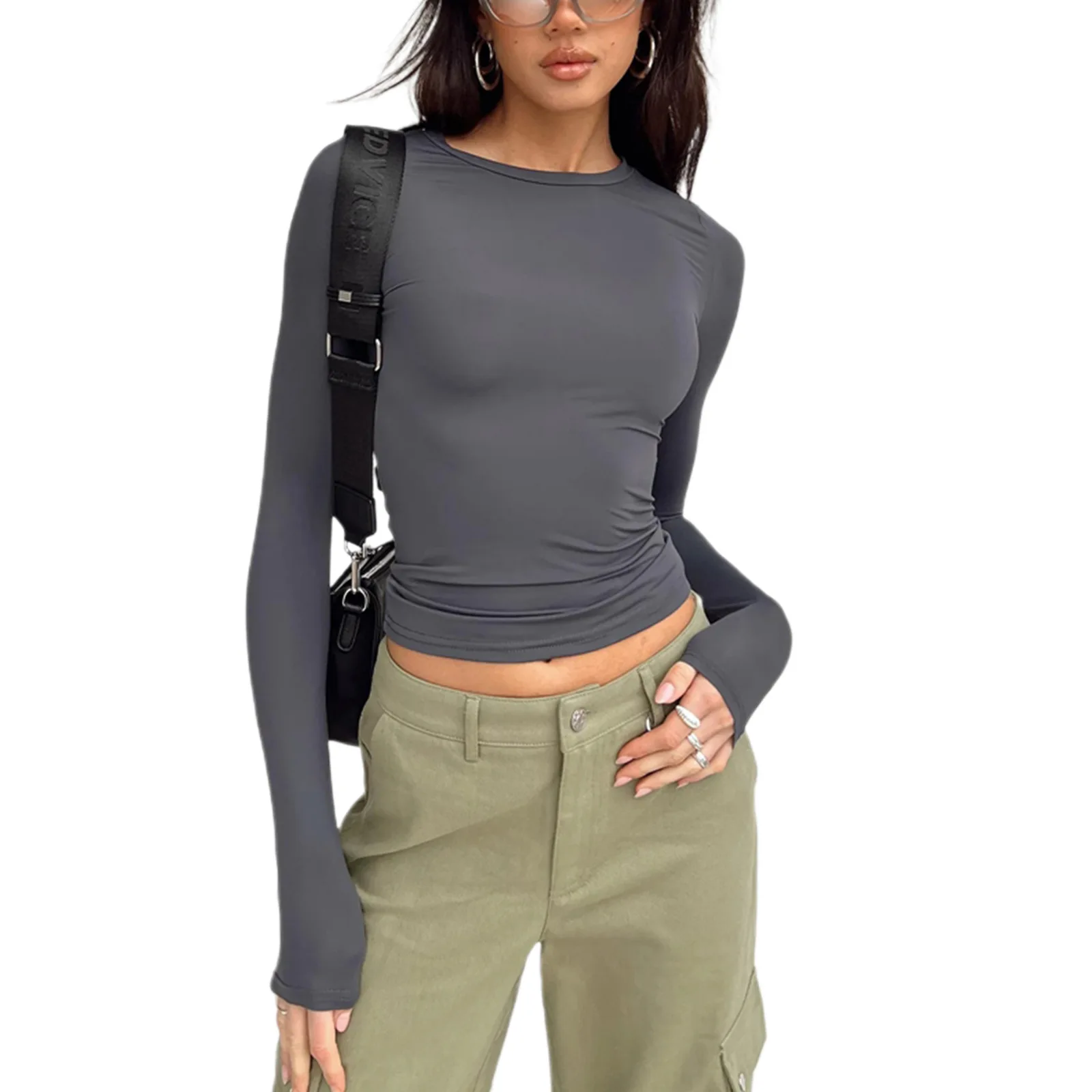 

Women's casual long-sleeved t-shirt spring and autumn solid color slim-fit jumper t-shirt women's street bottoming shirt top