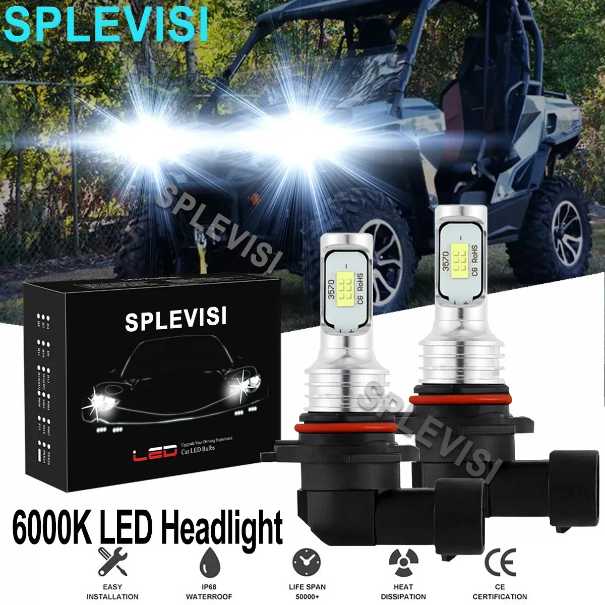 

2x70W 6000K Pure White LED Headlight Bulbs Kit For Can Am Commander 1000 2011 2012 2013 2014 2015 2016-2019 1000R 2018-2019