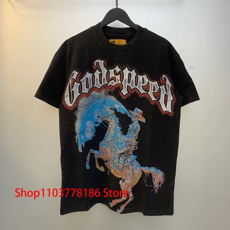 Handsome Tee Shirts Godspeed Short Sleeve Men Women Couples High Street Fashion Skull Knight Print GOD SPEED T-Shirt Pullover