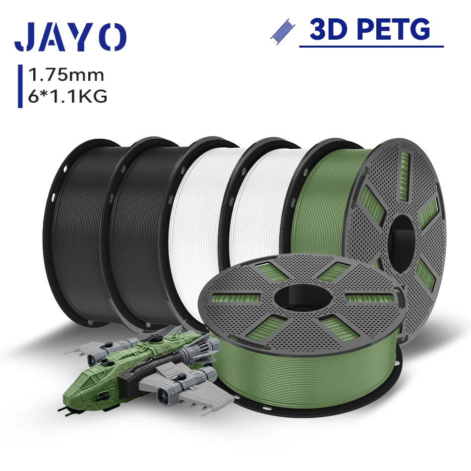 JAYO 6 Rollen 3D PETG/PETG Transparant Printer Filament 1.75MM Niet-toxisch & Geen Bellen Netjes Gewikkeld 3D 99% FDM DIY Cadeau PETG Materiaal voor 3D Printer & Pen