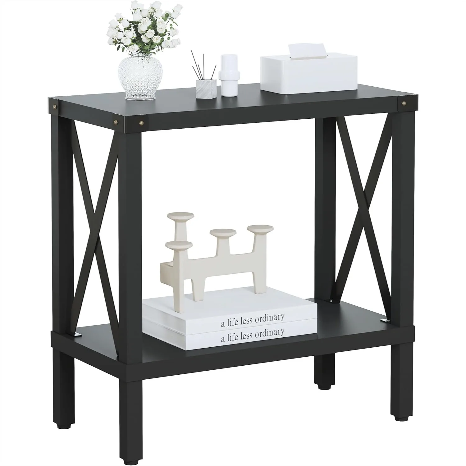 

Narrow End Table, Large Sofa Side Table, Farmhouse Nightstand with Storage Shelf, Slim Bedside Table for Living Room Bedroom
