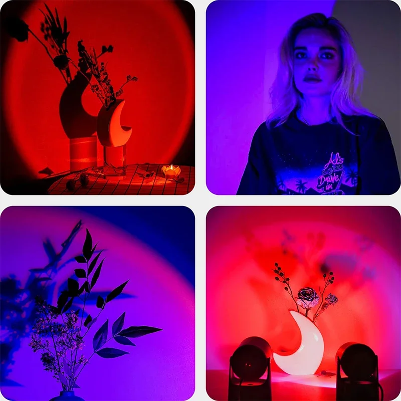 Led Sunset Projector Night Light 16 Colors Changing Rainbow Sun Aura Led Atmosphere Projection Lamp Background Wall Decoration