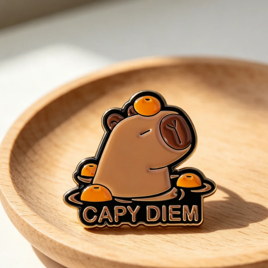 Funny Capybara Enamel Brooch Capy Diem Cartoon Capybara with Oranges Lapel Pin Cute Animal Badge Backpack Clothing Jewelry Gift