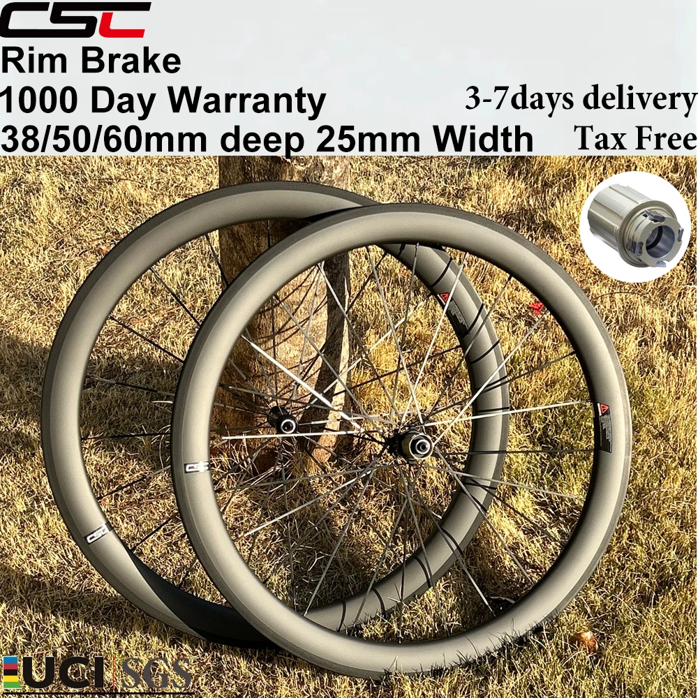 Roues de vélo de route 700C en carbone, clincher tubeless, fibre de carbone Toray T800/T1000, jeu de roues 38/50/60 mm, frein V, vélo de course