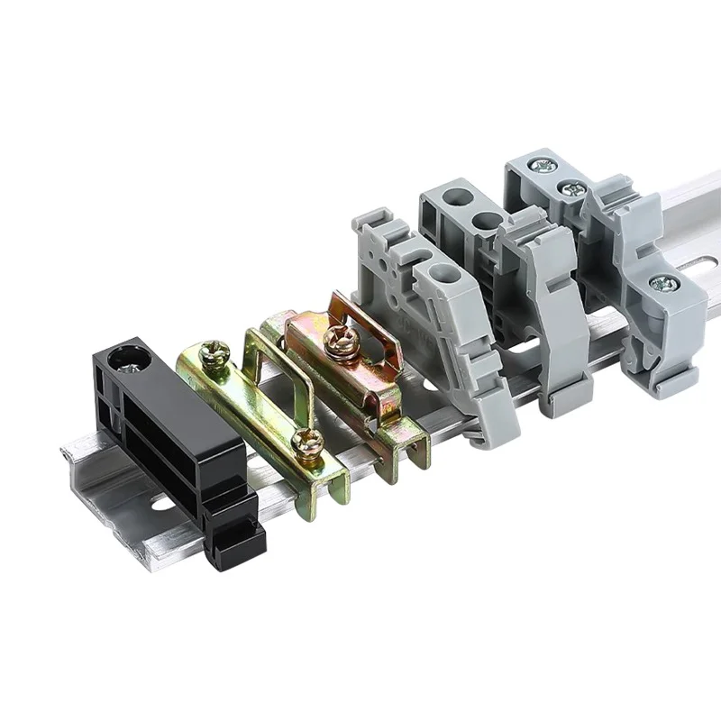 

10 pcs DIN Rail Mount Terminal Blocks End Stopper Screw Type Clamp Grey TBR-F