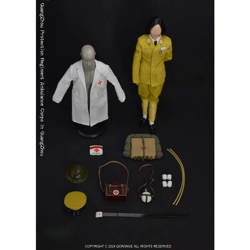 QOM-1048 Escala 1/6, Cuerpo de protección de Guangzhou, equipo de brigada de ambulancia, modelo de ropa para decoración corporal de figura de acción de 12 pulgadas