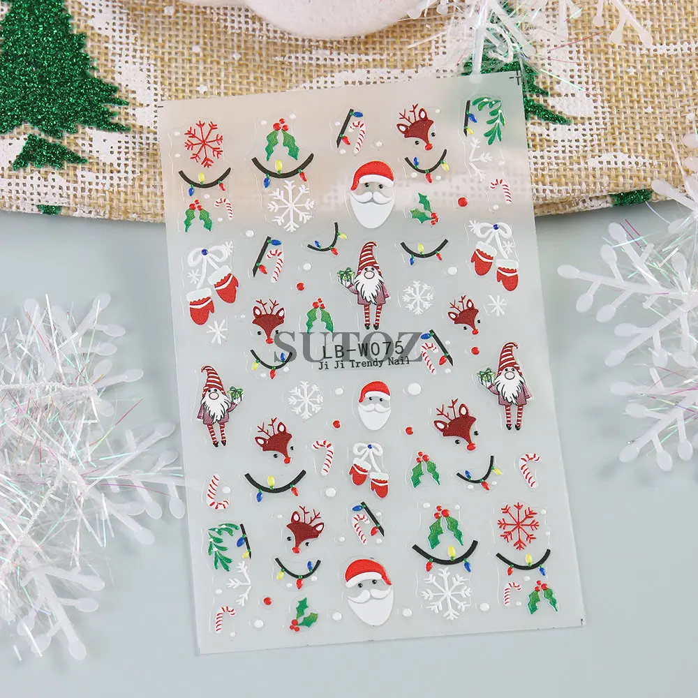 5d dos desenhos animados papai noel arte do prego adesivo natal veados luvas de natal bengalas floco de neve branco sliders manicure decorações LEBLB-W075