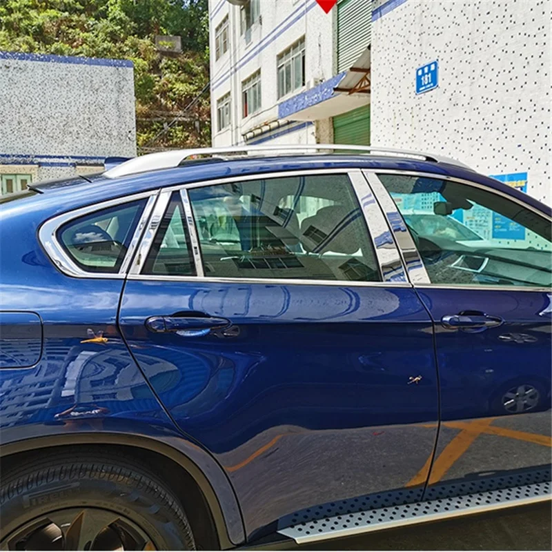 

WELKINRY For BMW X6 E71 1st Generation 2008-2014 Stainless Steel Car Door Window Central Middle B Column Pillar Post Cover Trim