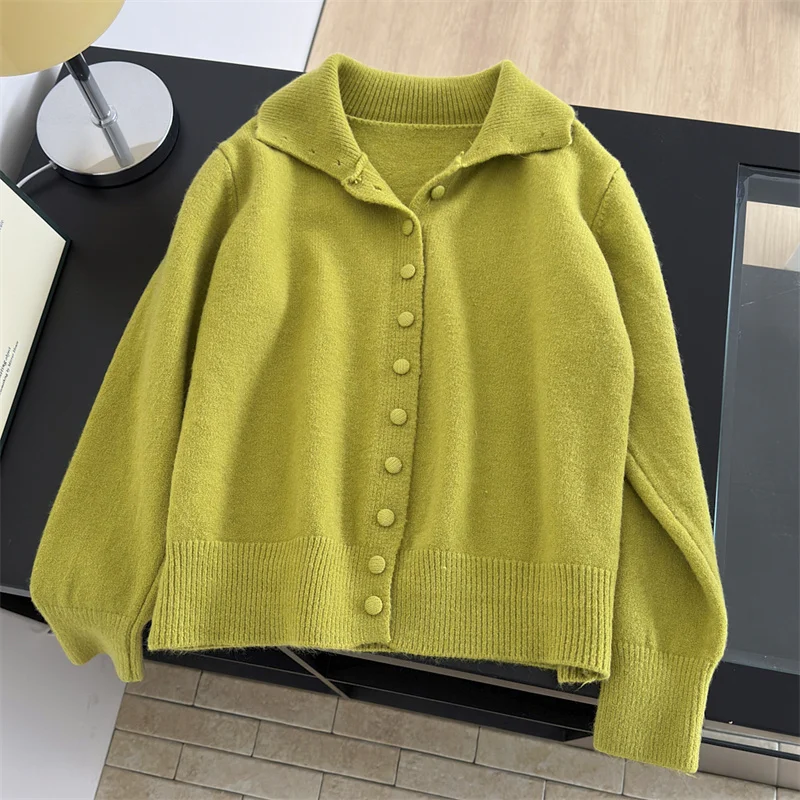 

Women Green Cardigan Sweater Y2k Vintage 2000s Elegant Cozy Soft Jumper Knit Warm Thicke Long Sleeves Sweater Autumn Winter 2025