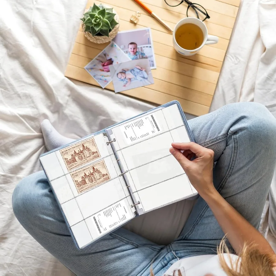 24 pçs 4 bolso currey mangas para 3 anel fichário claro currey álbum bill mangas holde coleção pasta folha de plástico protector