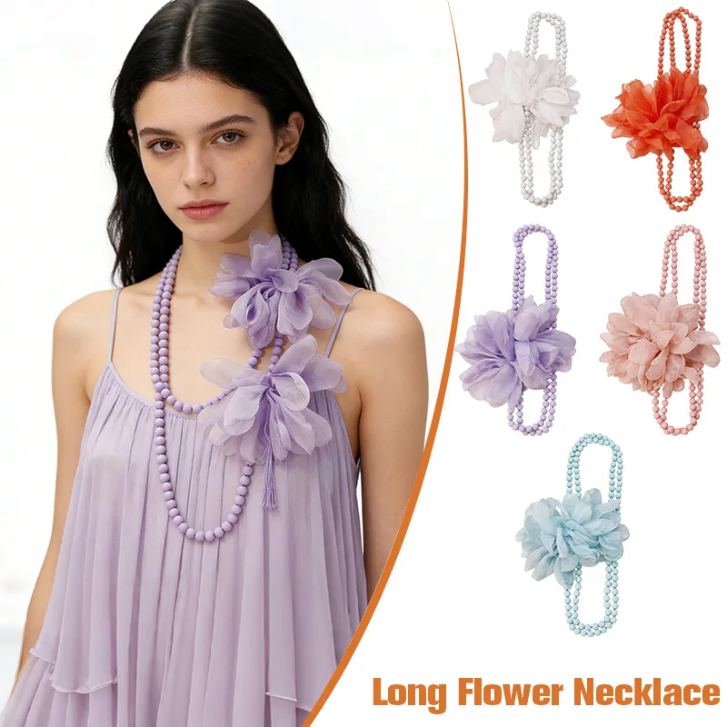 Bohemian Elegant Big Flower Long Necklace Retro Beaded Necklace Clothing Accessories Spring Summer Party Dress Up Bride Jewelry