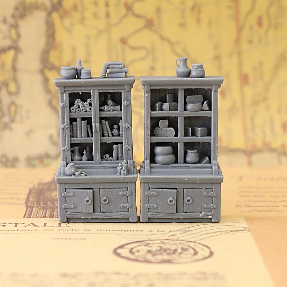 2Pcs Vintage Cabinet Pantry Bookcase Mini Terrain Scenery for Tabletop Roleplaying Wargaming