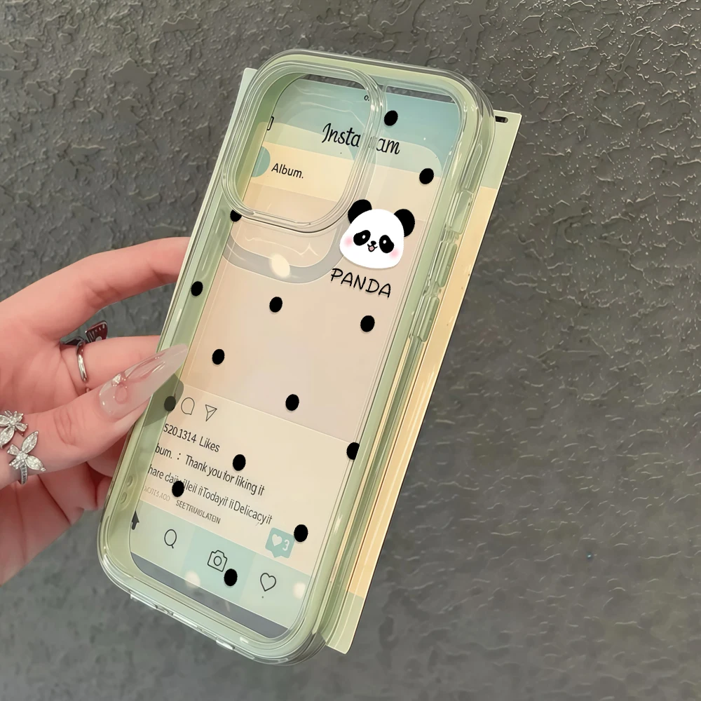 Niedliche Panda- & Polka-Dot-Handyhülle für iPhone 16 14 15 Plus 13 14 15 17 16 12 11 Pro Max Air XS XR Transparente Weiche Hülle – Detail 4