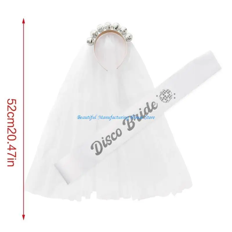 E56A повязка на голову в виде диско-шара с вуалью невесты, которая будет поясом и фатой, свадебный душ, фата, фата невесты в