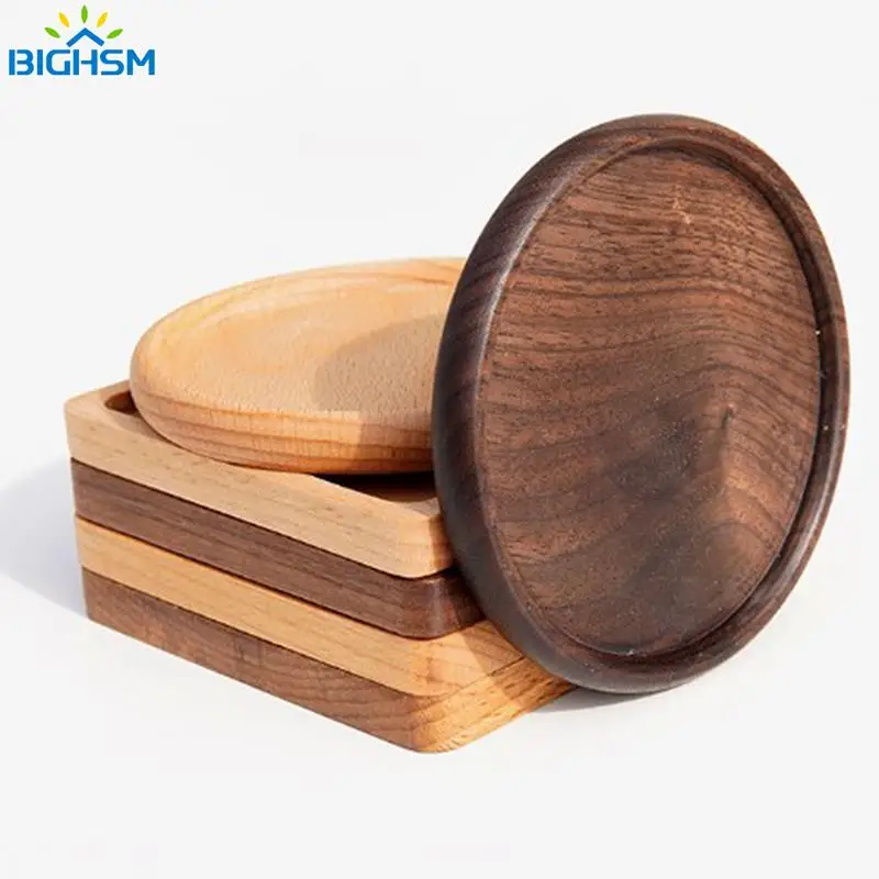 

Tea Coffee Cup Pad Placemats Decor Walnut Beech Wood Coasters Durable Heat Resistant Square Drink Mat Bowl Teapot Pad