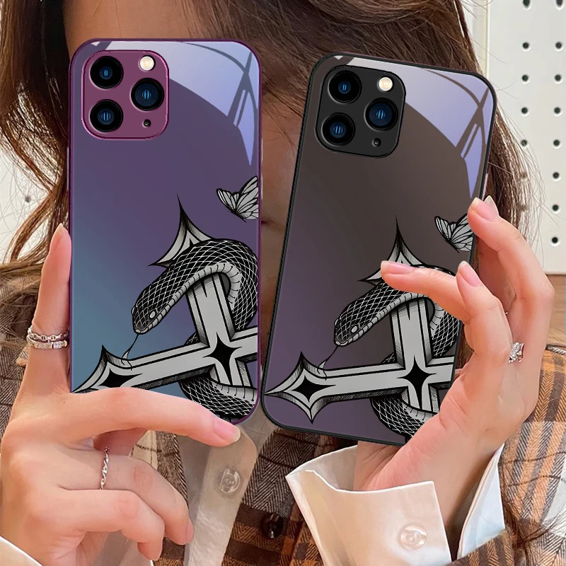 

Retro Black Snake King For IPhone 16 Pro Max 15 Pro 14 13 12 Mini 11 XS Max XR 7 8 Plu SE 2022 Tempered Glass Phone Case
