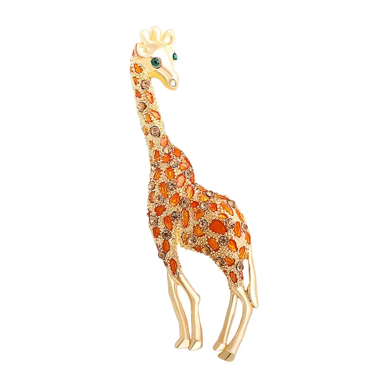 Fashion Alloy Full Rhinestone Giraffe Brooch Women Girls Clothing Retro Creative Design Pin Shining Boutique Suit Accessories