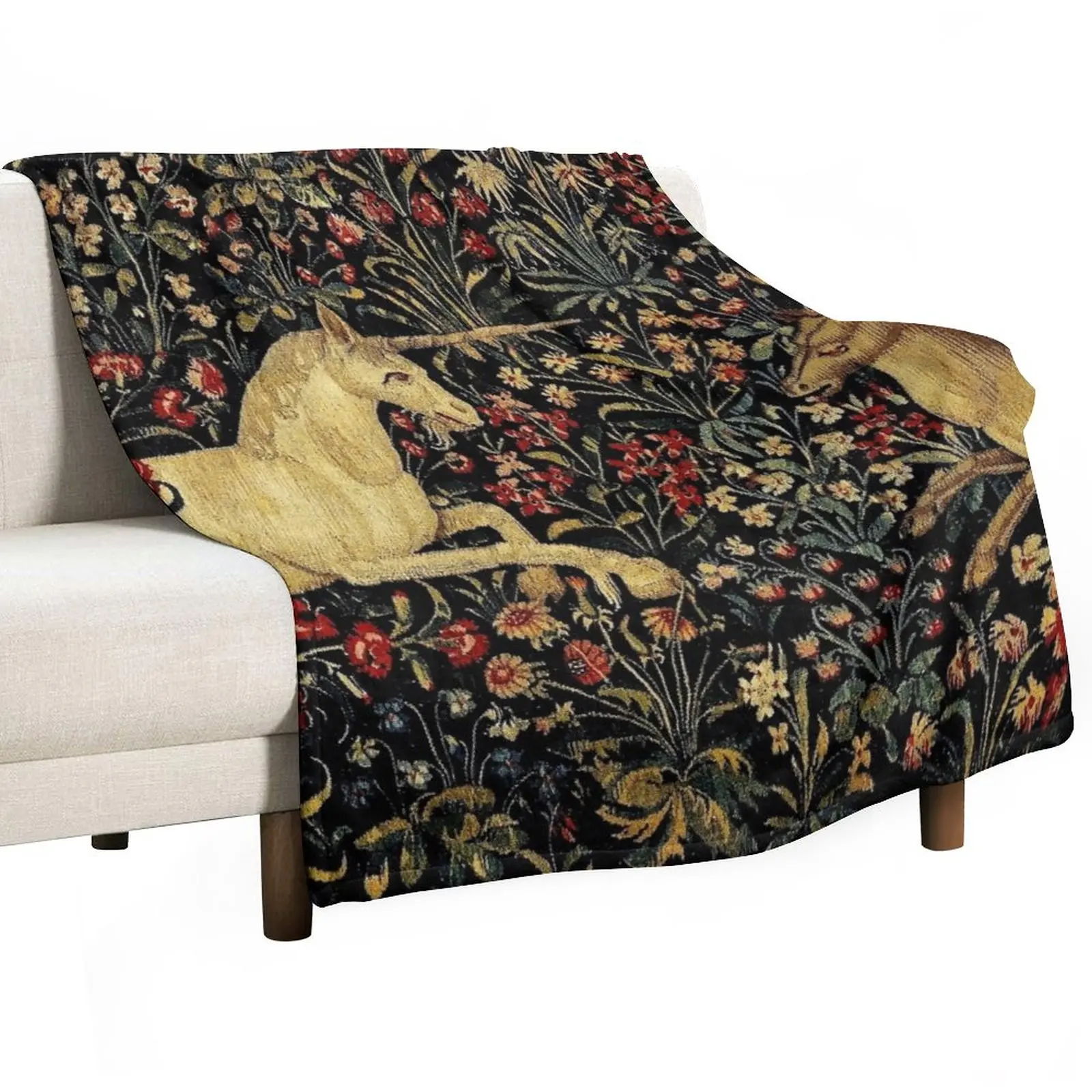 

Medieval Unicorn Midnight Floral Tapestry Throw Blanket Sofa Throw Blanket Polar blanket