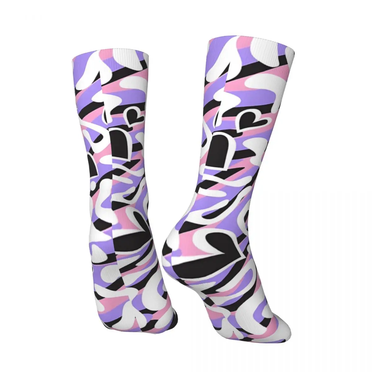 Hip Hop Retro Lavender Pink Hearts Print-Crazy Men's Socks Unisex student Harajuku Seamless Printed Funny Novelty Crew Sock Gift