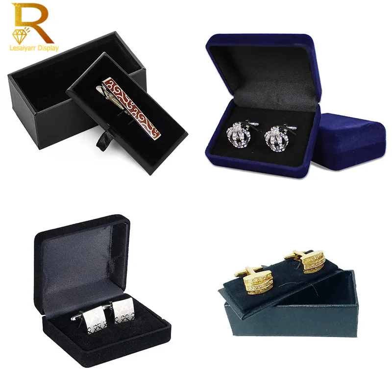 Wholeslae Men's Cufflinks Packaging Box Black Leatherette Organizer Jewelry Cuff Links Storage Case Christmas Gift Casket