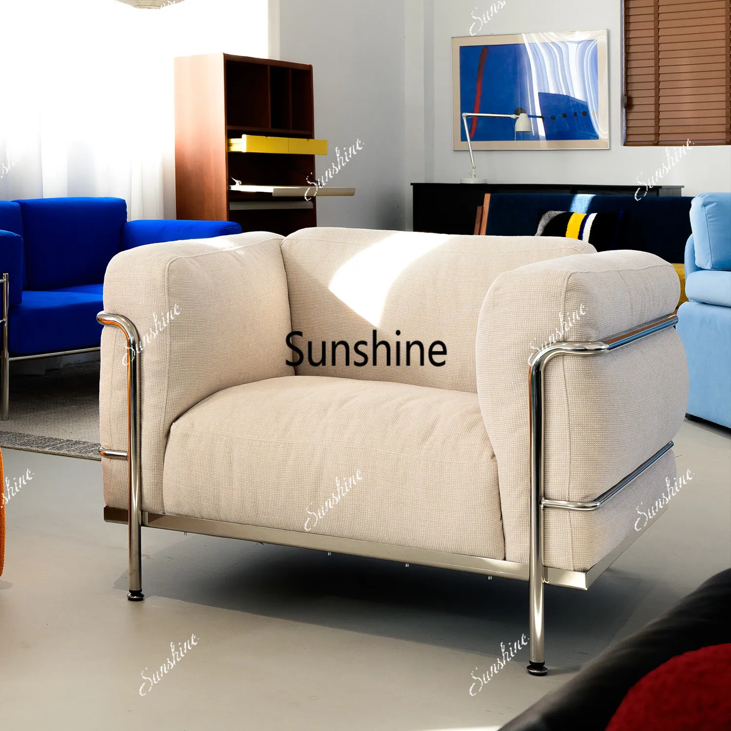 

Medieval style living room minimalist fabric sofa light luxury simple single sofa
