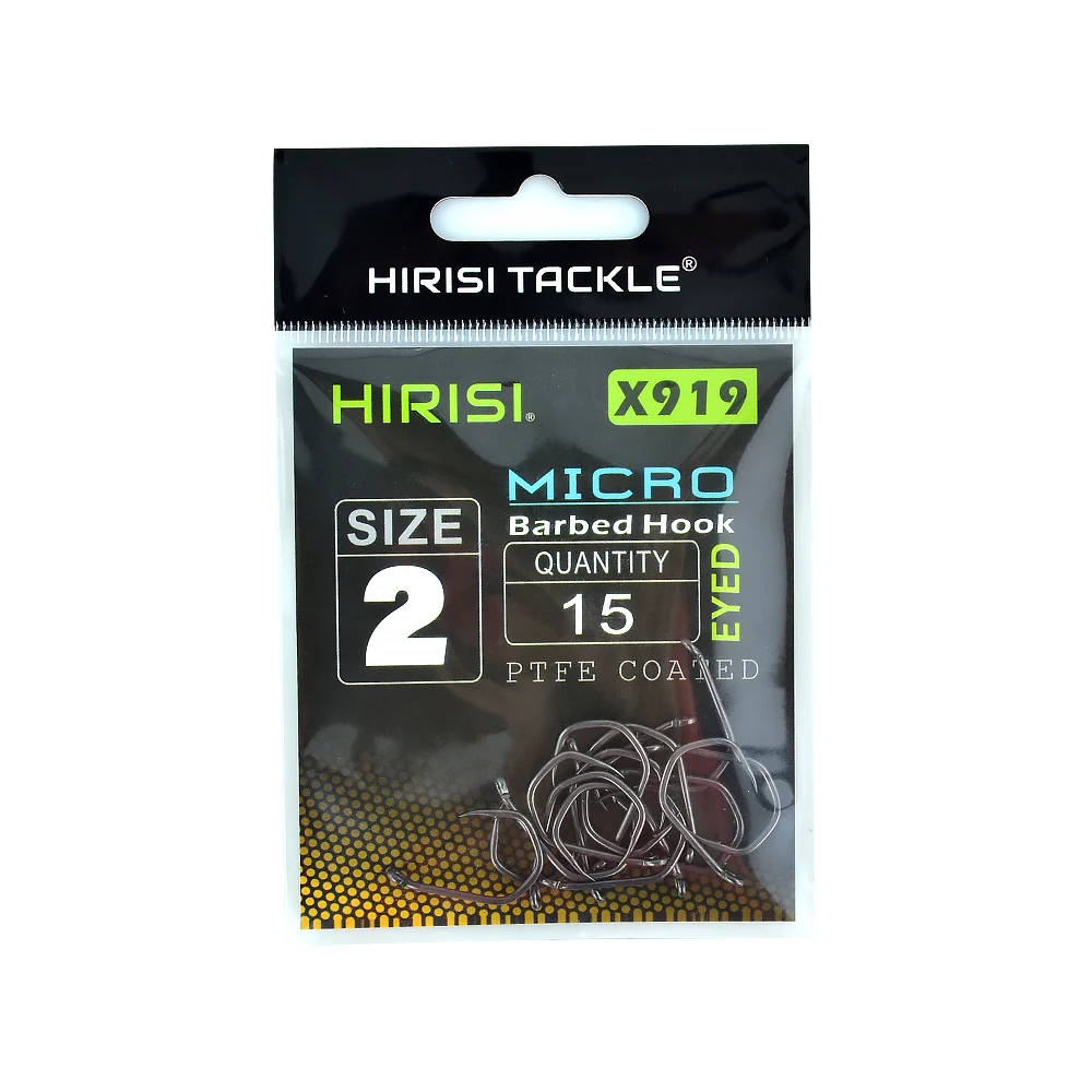 Hirisi X919 15 szt. haczyków wędkarskich z wysokowęglowej stali, powlekanych PTFE, z mikro-otworem i oczkiem, haczyki karpiowe, akcesoria wędkarskie — zdjęcie 6