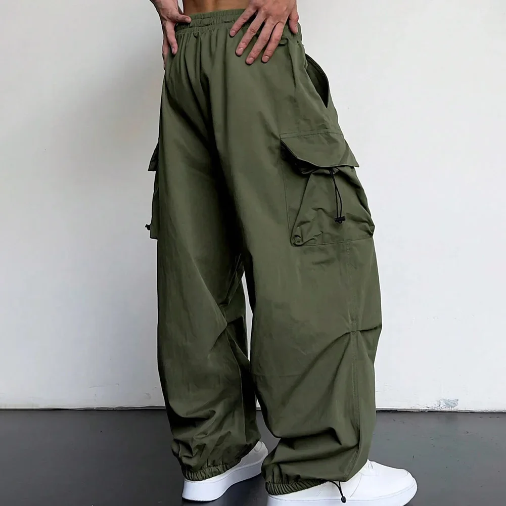 

New Mens Summer Vintage Y2k Hip Hop Cargo Parachute Pants Streetwear Wide Leg Sweatpants Quick Drying High Waisted Men's Pants