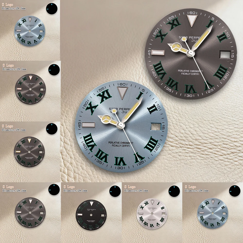 

Циферблат 28,5 мм с логотипом S и римскими цифрами, совместимый с автоматическими механизмами NH35/NH36/4R, с синим люминесцентным покрытием, аксессуары для модификации часов.