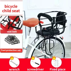 Child Seat Safety Baby Bicycle Seat Bike Front Kids Saddle with Foot Pedals Support Back Rest for MTB Road Bike