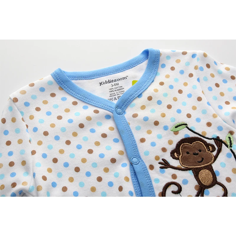 Kiddiezoom Fashion Blue Monkey Print Unisex long Sleeve Causal Baby Girl Rompers Soft 100%Cotton Newborn Clothing