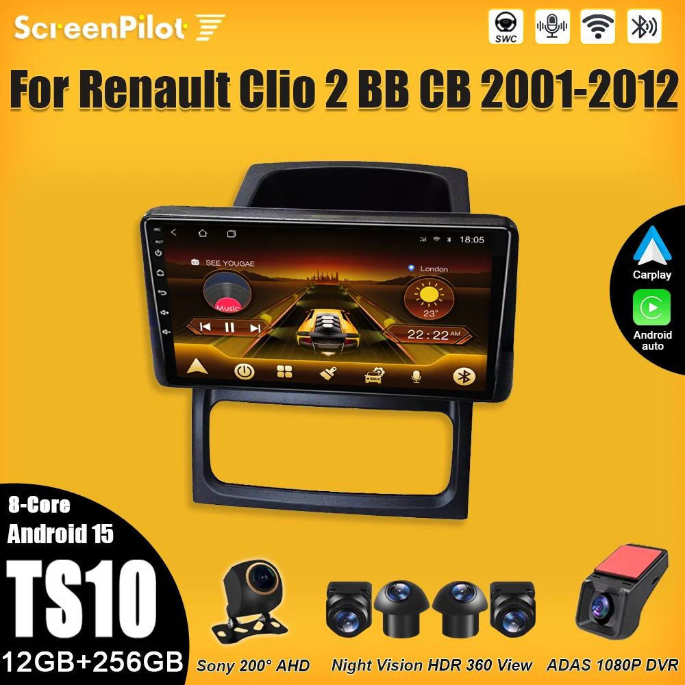 

Android 15 FOR Car Radio Renault Clio 2 BB CB 2001 2002-2012 Multimedia Video Player 2 din GPS Navigation Touch Screen Wifi 5G
