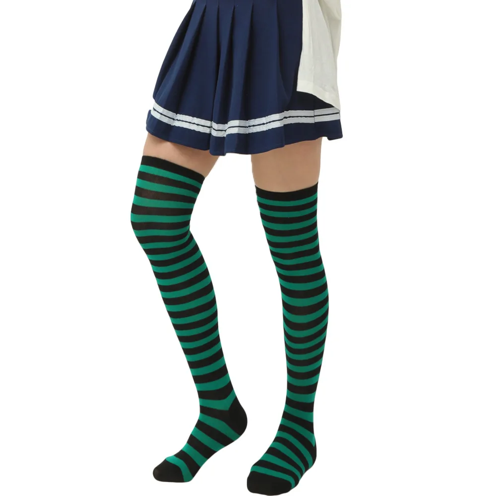 3Pair High Quality Cheap Cosplay Long Girls Women Stripe Thigh Over Socks Polyester Cotton Rainbow Sexy Striped Knee High Socks