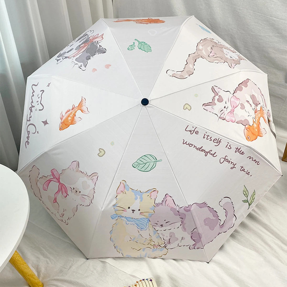 Original Design Cute Goldfish Cat Fully Automatic Folding Umbrella for Women, Rain and Rain Dual use Sun Umbrella