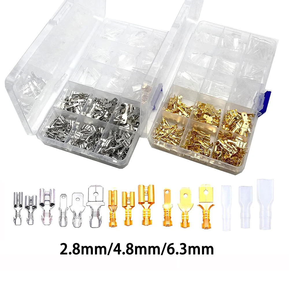 

315 шт., серебро/золото, 2,8 мм, 4,8 мм, 6,3 мм, мужской и женский провод, лопаточный разъем, обжимной клеммный блок и комплект изоляционных рукавов