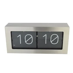 Metal Silver Flip Clock Large Table Clock Luxury Desk Clock Silent Office Interior Desktop Clocks Tabletop Bedroom Living Room