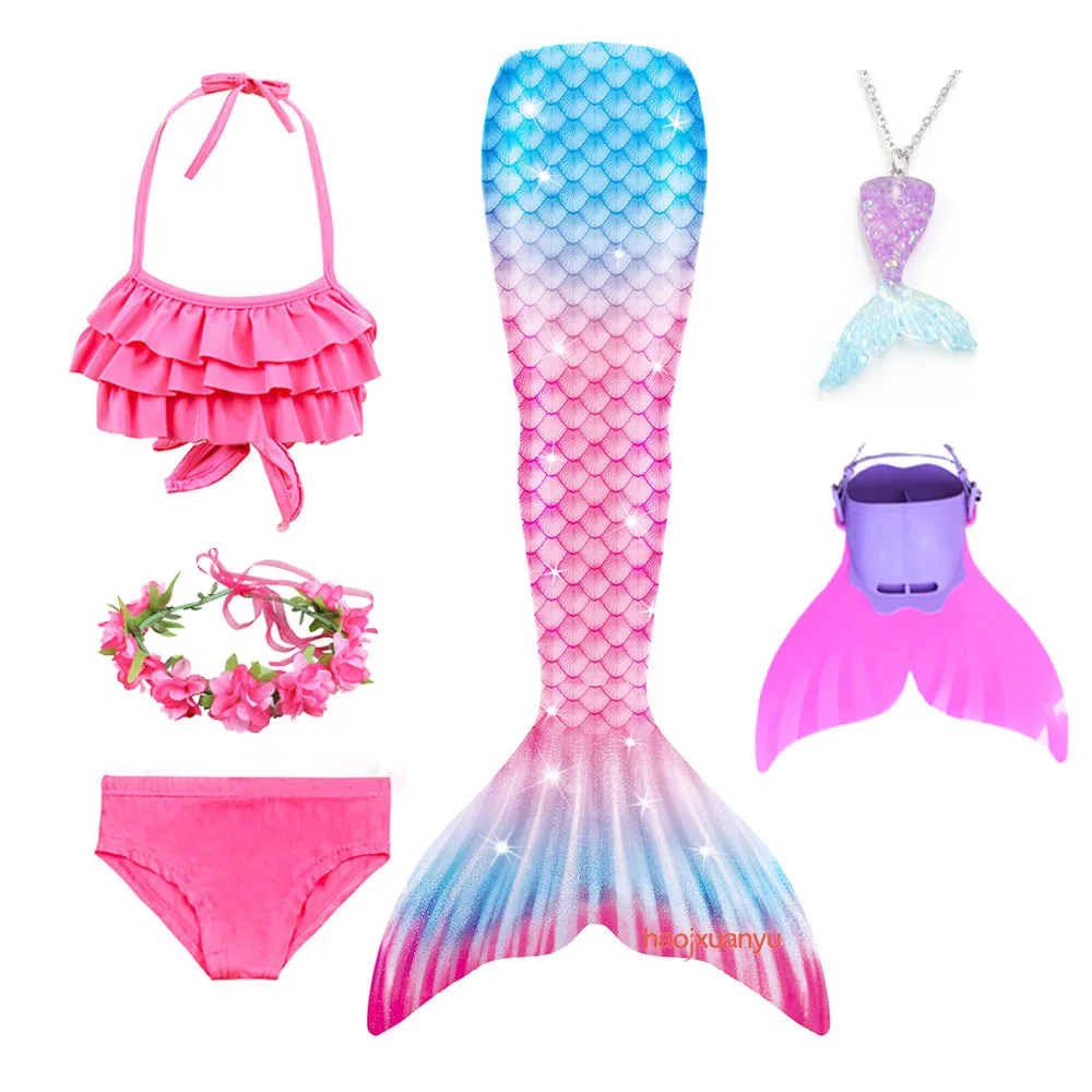 Traje de baño para niños, disfraz de Cosplay para nadar, vestido de fiesta en la playa, traje de baño para niñas, cola de sirena con aleta Monofin, conjunto de Bikini para niños