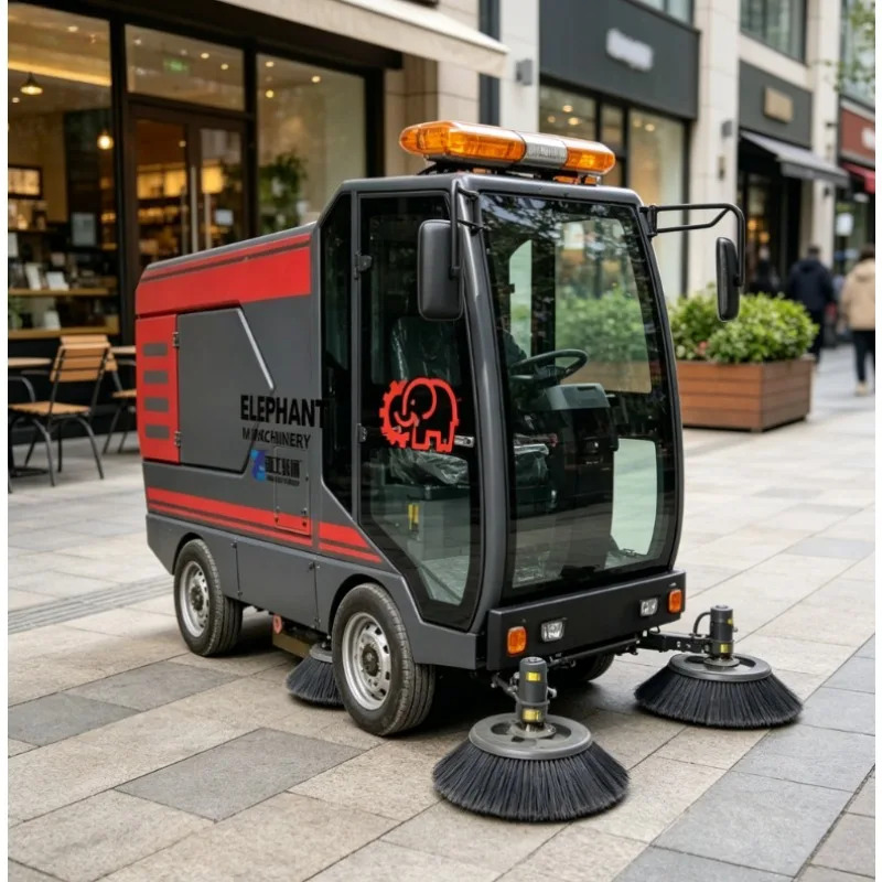 Four Wheels Lithium Battery Road Sweeper Truck, Hanging Bucket Design Ride-on Sweeper, Efficient Dust & Garbage Cleaning Machine