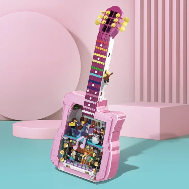 Zhe Gao Guitar House mini particle decoration model building blocks toys match and assemble children's gifts