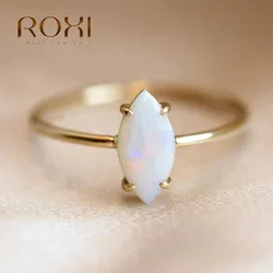 Anillos de dedo de ópalo ROXI S925 de plata esterlina de 3x6mm para Mujer, joyería de aniversario de boda a la moda de tamaño 6/7/8, Anillos para Mujer