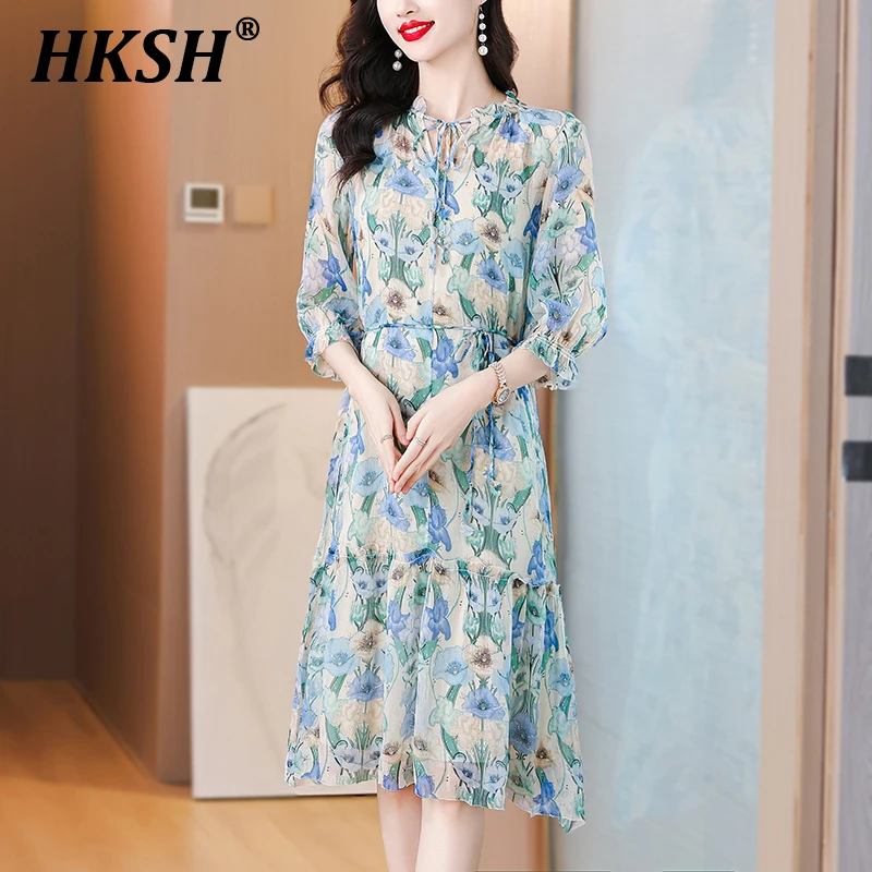 

HKSH Summer New Women Chic Tide Trendy Stylish Fashion Elegant Temperament Sweet Casual High Street Printed Ruffles Dress HK6204