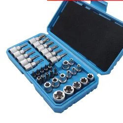 34Pcs Socket Set Star Sockets & Bit Set Male / Female E-Security Bits Drive Handheld Tool Torque Star Socket