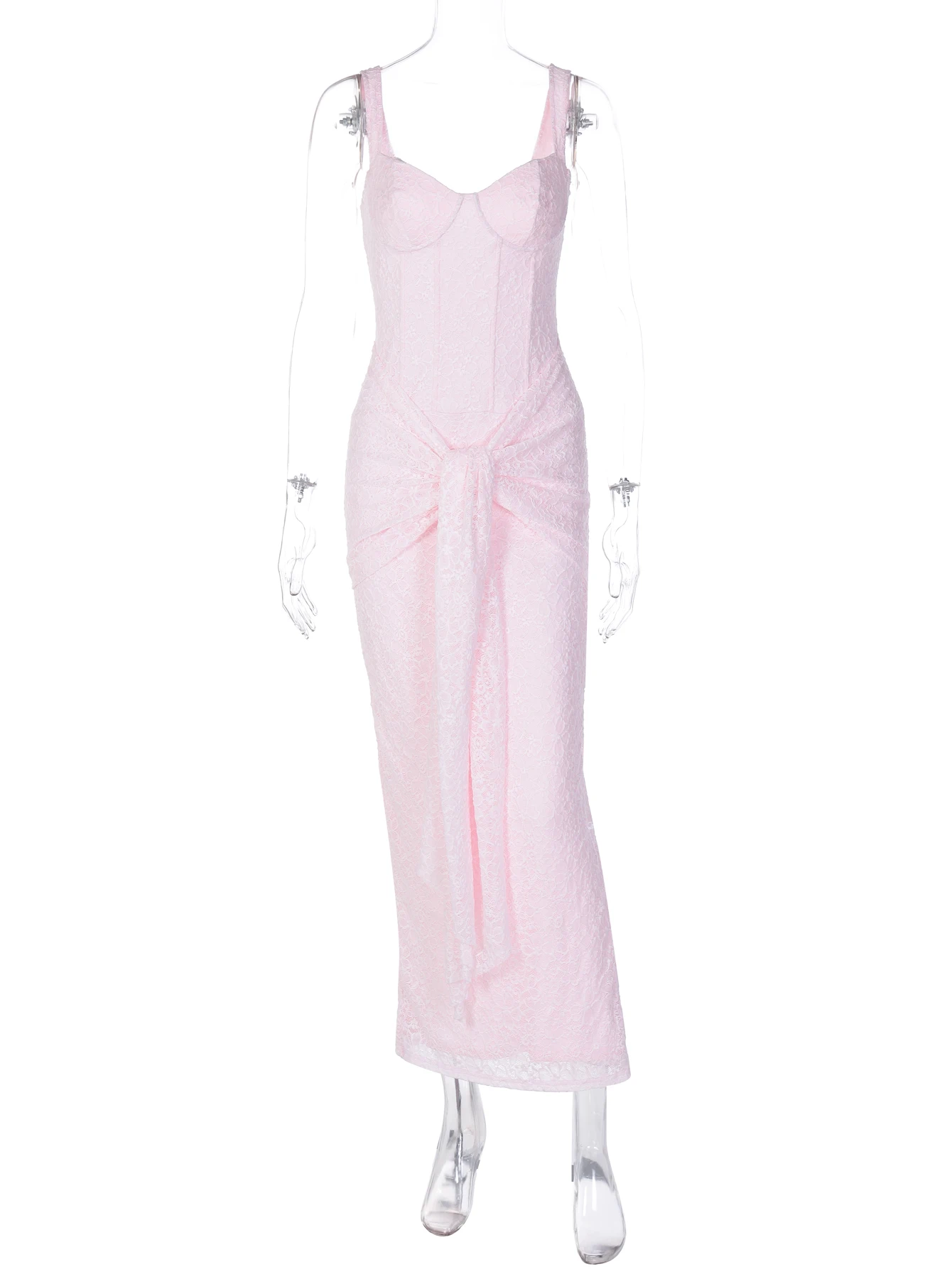 Dulzura 夏ファッションセクシーな背中の開いたサイドスリットジッパーリボンレースストラップロングドレス女性カジュアルエレガントドレスパーティークラブ衣装