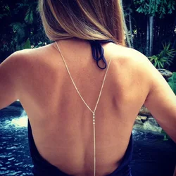 2022 Boho Summer Women Body Chain Accessories Gemstone Body Chain Crystal Necklace Back Chain