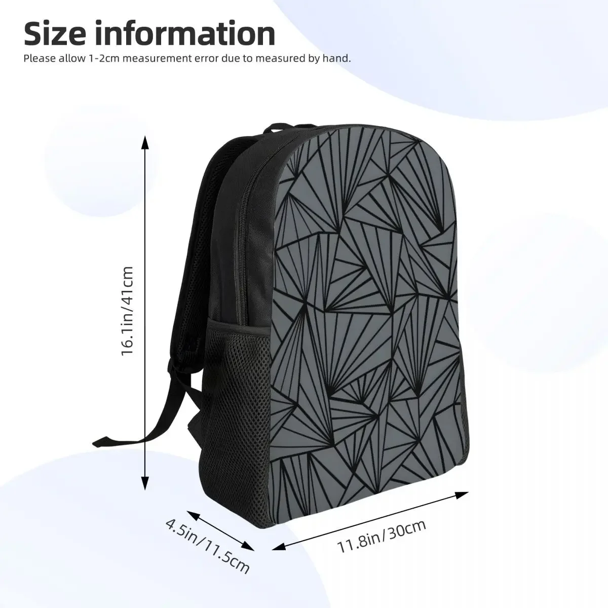 Custom Abstract Lines Geometric Fan Grey And Black Laptop Backpack Men Women Fashion Bookbag for School College Student Bag